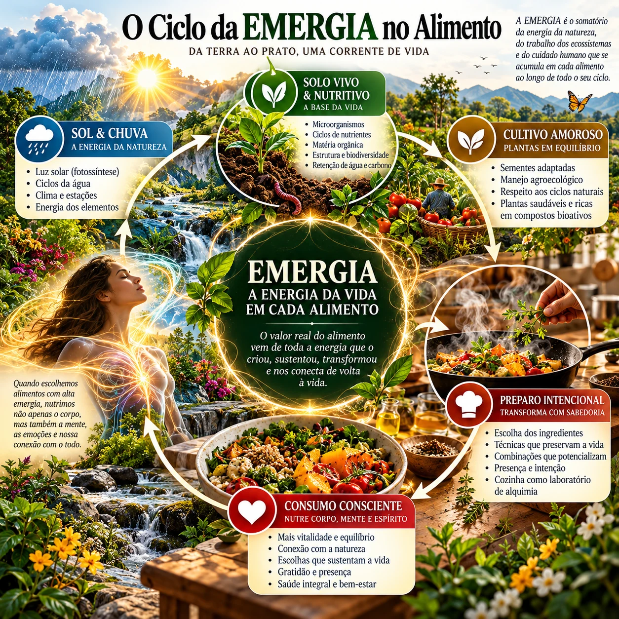 Infográfico: O ciclo da emergia, da terra ao prato