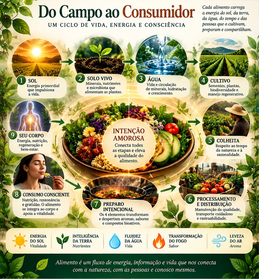 Infográfico: Do campo ao consumidor, um ciclo de vida, energia e consciência
