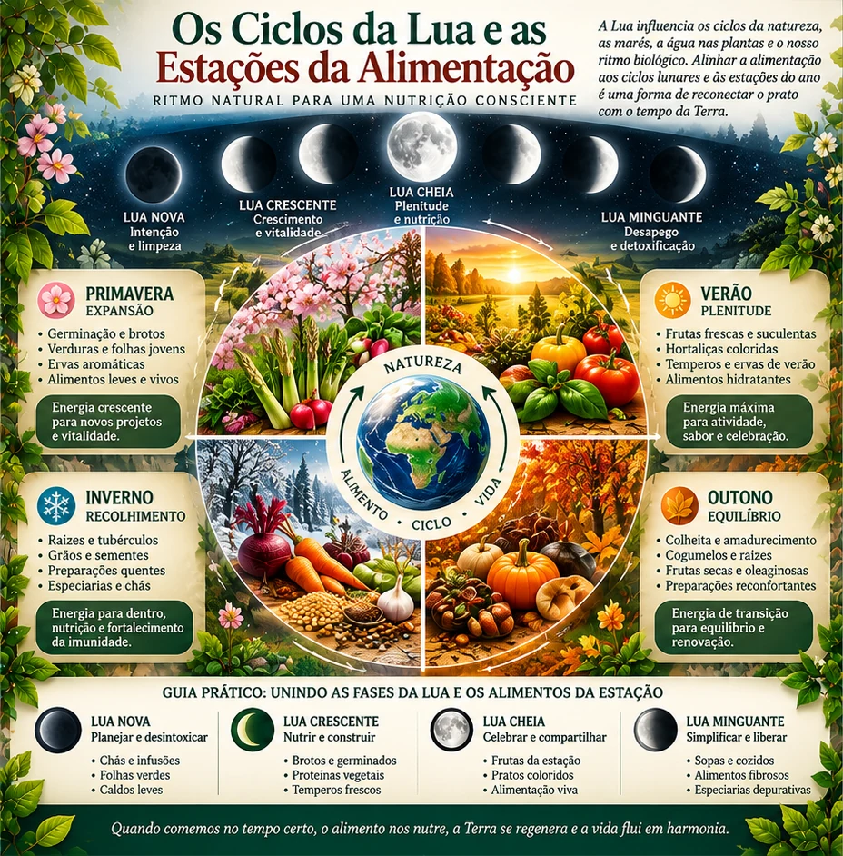 Infográfico: Ciclos da lua e alimentação sazonal